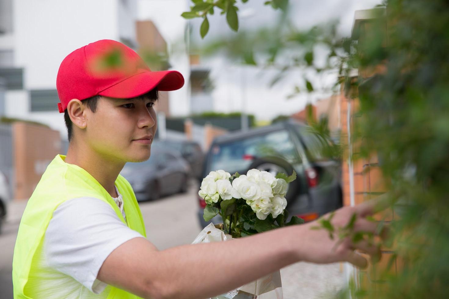Courier delivering flowers